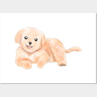 baby golden retriever Posters and Art